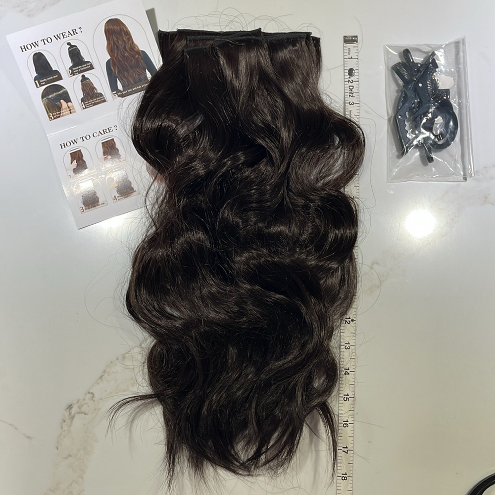 HAIR, Qty 6, 20” Wavy Clip in Extensions, Dark Brown